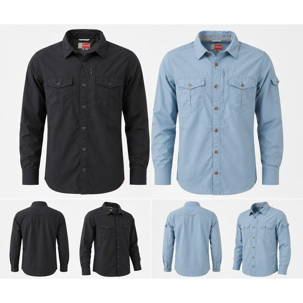 2pk Lot Bundle Craghoppers Insect Shield Mens MED Hiking Travel Shirt Black Blue